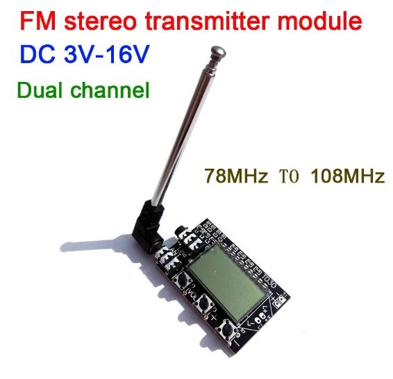 الرقمية LCD 2 قناة FM ستيريو الارسال مجلس نقل الصوت اللاسلكي fm 78MHz إلى 108MHz وحدة مع هوائي