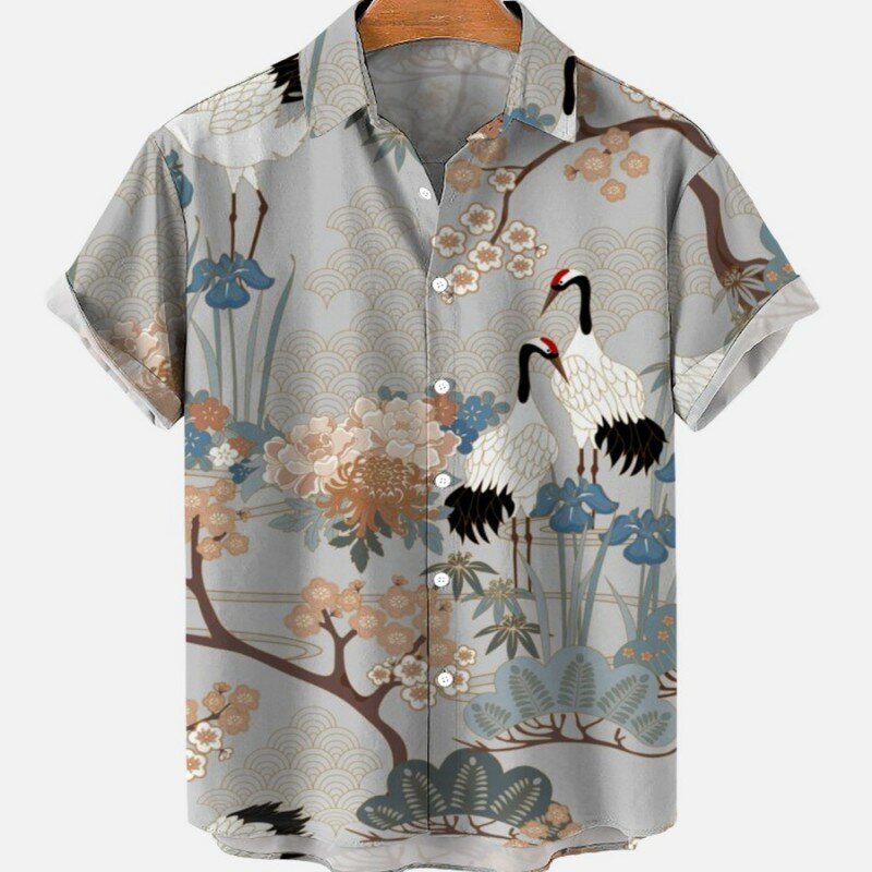 الطيور ازياء عطلة ملابس Vintage للرجال ثلاثية الأبعاد هاواي الأزهار بلوزة غير رسمية نمط عالية الجودة الفاخرة الرجال قميص Dazn #2