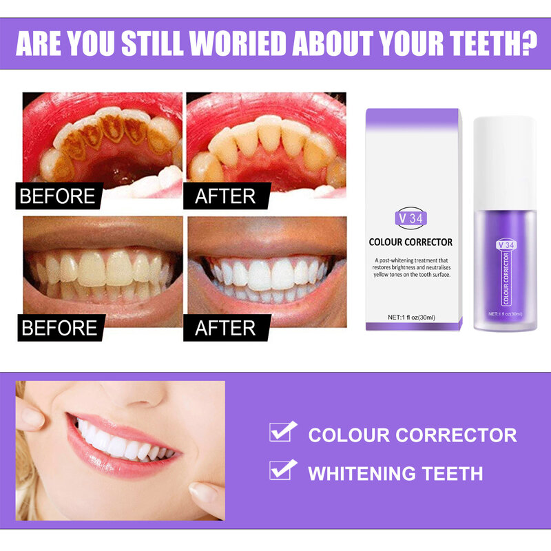 معجون أسنان تبييض الأسنان للبالغين ، مصحح لون الأسنان ، العناية بالمينا ، إزالة البقع المكثفة ، تقليل الاصفرار ، 30 مللي