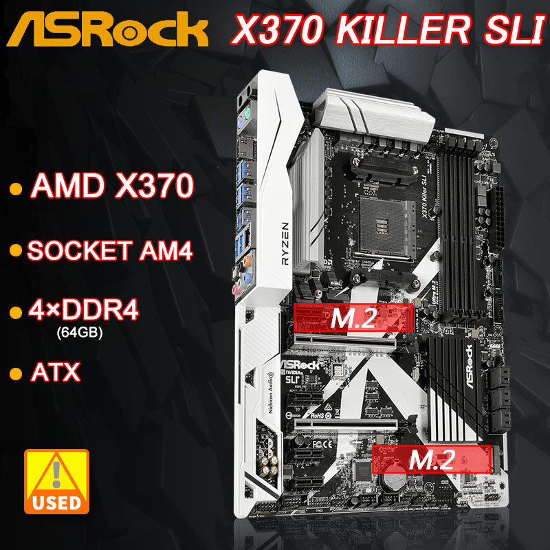 اللوحة الأم X370 AM4 ASRock X370 Killer SLI DDR4 64GB PCI-E 3.0 USB3.0 2 × M.2 SATA III ATX لوحدة المعالجة المركزية AMD Ryzen/7th Gen A-Series