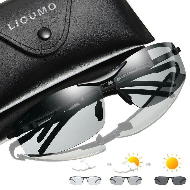 LIOUMO Square Sunglasses Men Polarized Photochromic Glasses Women Driving Eyewear Chameleon Anti-Glare Lens gafas de sol hombre