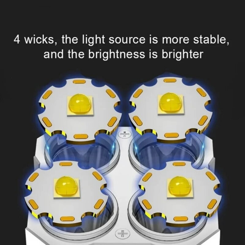 الأضواء أربعة العين مصباح يدوي قوي USB قابلة للشحن مصباح يدوي الأضواء المحمولة طويلة المدى النار Cob مصباح يدوي