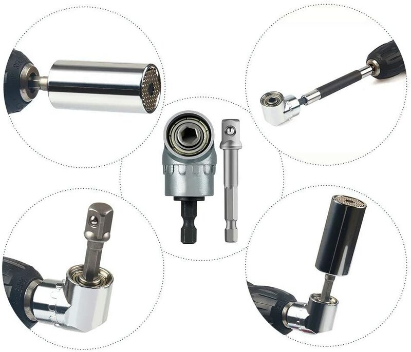 105 Degree Right Angle Drill Universal Socket Driver Extension 7-19mm Universal Socket Grip Ratchet Wrench Power Drill Adapter