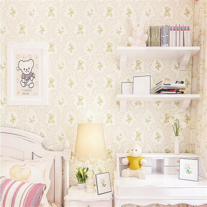 الكرتون خلفية جدارية لطيف الوردي الدب الأطفال التمريض غرفة نوم الأصفر الأزرق حائط الخلفية المشارك قماش ديكور المنزل 9.5 متر #4