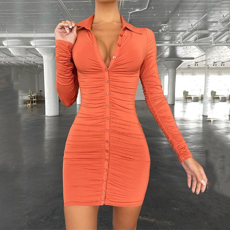 New 2022 Sexy Summer Wear Single-Breasted Pure Color Fashion Sexy Lady Dressd Dress Women  Women's Summer Dress