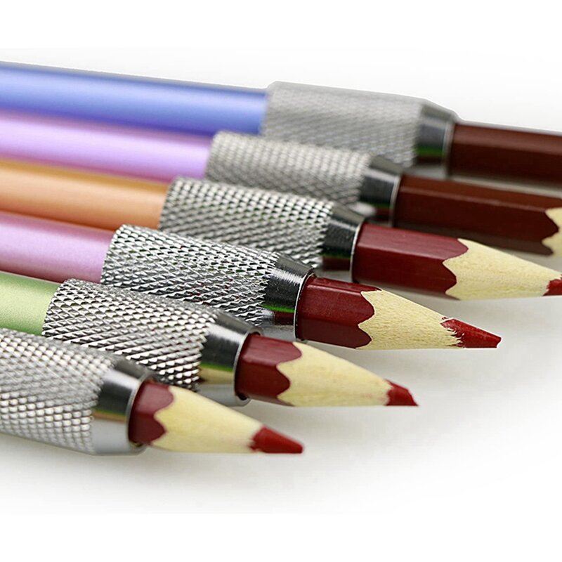 12 قطعة لون المعدن قضيب واحد نهاية قلم رصاص موسع قلم رصاص موسع وعاء القلم تمديد مقلمة #6