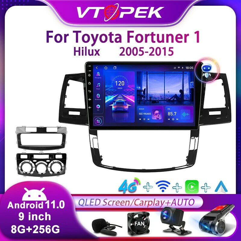 Vtopek 2Din 9 "4G أندرويد 11 لتويوتا فورتشنر 1 AN50 AN60 هايلكس ريفو فيجو 2005-2015 راديو السيارة مشغل الوسائط المتعددة لتحديد المواقع Carplay