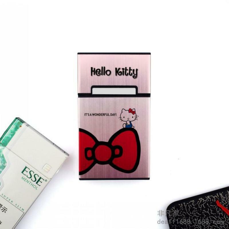 Kawaii مرحبا كيتي حافظة السجائر المعدنية التلقائي الوجه الكرتون أنيمي سبائك الألومنيوم حقيبة محمولة للسجائر رقيقة 20 الخام