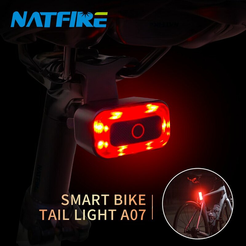 NATFIRE A07 ذكي ضوء ذيل الدراجة استشعار الفرامل المصابيح الخلفية السيارات على إيقاف تشغيل USB C قابلة لإعادة الشحن السلامة تحذير الدراجات أضواء