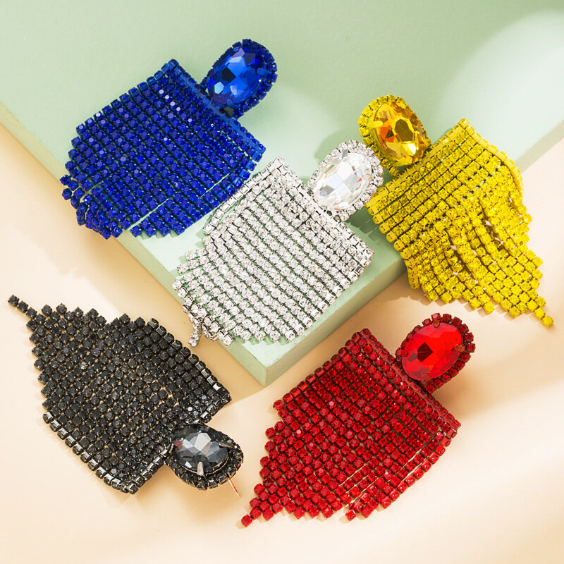 New Design Temperament Long Colorful Rhinestone Tassel Earrings Women High-Quality Luxury Fashion Jewelry Silver Needle Earrings