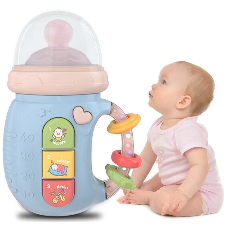 0-1 سنة الأطفال حديثي الولادة ضوء الموسيقى لعبة الإلكترونية و 6 أنواع الراحة الحليب خشخيشات زجاجة ضوء الاطفال ألعاب تعليمية هدايا