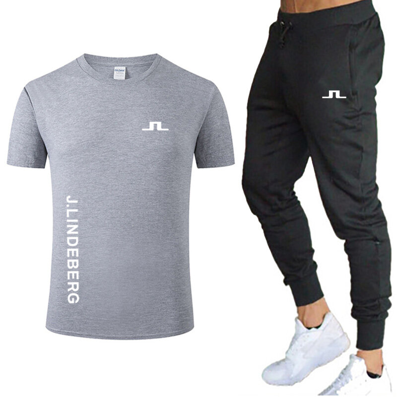 Conjunto de camiseta de verano para hombre,Polo de Golf para hombre, ropa deportiva para correr, traje J Lindeberg de dos piezas