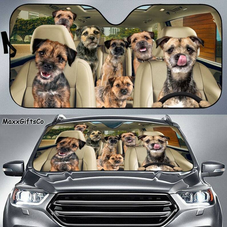 Border Terrier Car Sun Shade, Border Terrier Windshield, Dogs Family Sunshade, Dog Car Accessories, Car Decoration, Gift For Dad