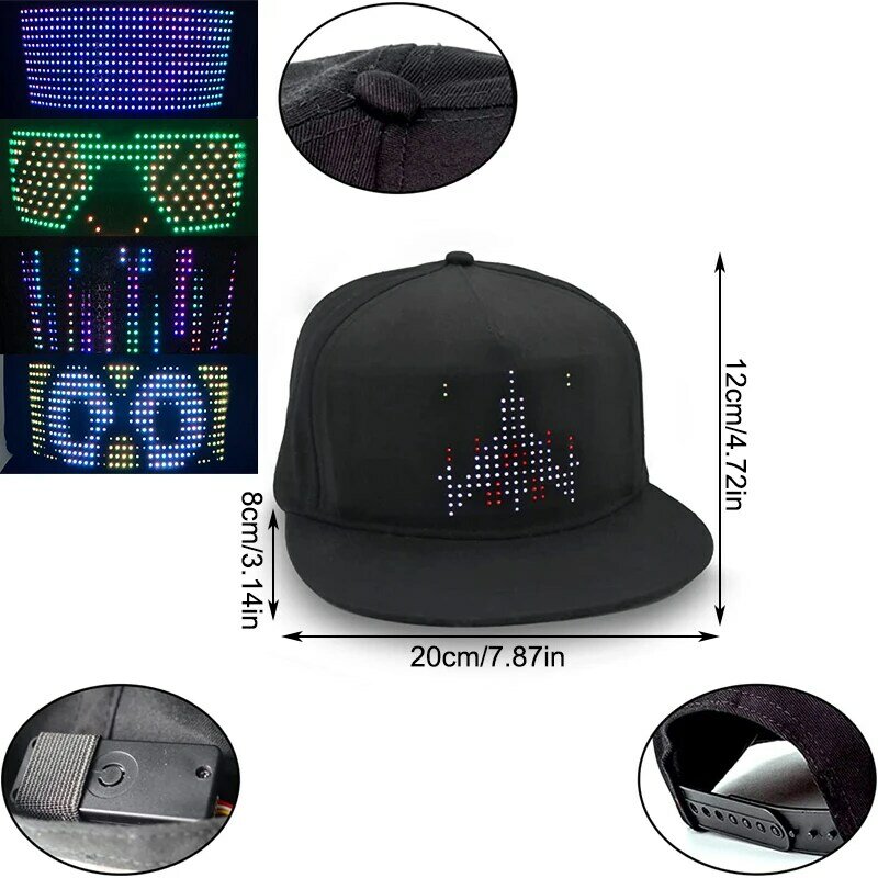 بلوتوث LED الهيب هوب قبعة مخصصة قبعة المحمول APP التحكم تحرير LED عرض قبعة لمهرجان نادي حفلات عيد الميلاد هالوين #6