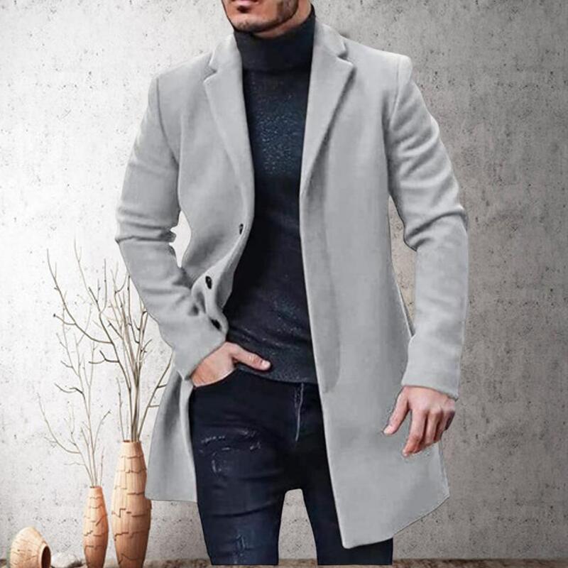 50%HOTAutumn Winter Men Trench Coat Solid Color Single-breasted Long Sleeve Thickened Windpoorf Jacket Streetwear
