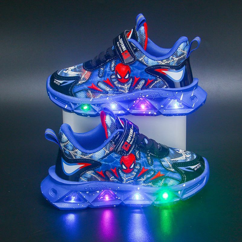 ديزني الفتيان أحذية غير رسمية شبكة تنفس LED أضواء الأطفال الأحذية الرياضية الرجال الأطفال طفل أحذية رياضية الأزرق الأحمر