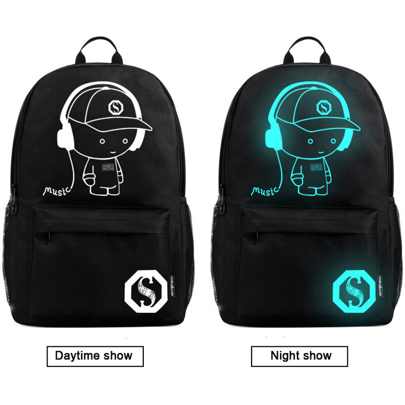 Unisex USB Charge Luminous School Bag For Teenagers Music Devil Cartoon Men's Backpack Student Book Bag Pack For Boys Girl Women #4