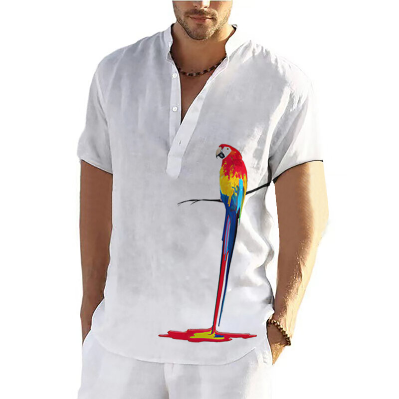 قمصان صيفية للرجال قطع علوية غير رسمية بأكمام قصيرة وياقة ثابتة ملابس كبيرة الحجم ملابس مصمم على الموضة قميص هينلي للذكور 2023