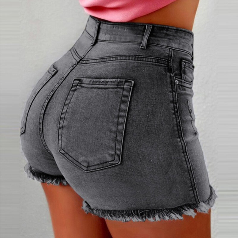 سراويل نسائية من الدنيم موضة صيف 2023 ملابس نسائية جديدة سراويل جينز عالية الخصر سراويل قصيرة ممزقة ومفرغة مع جيوب