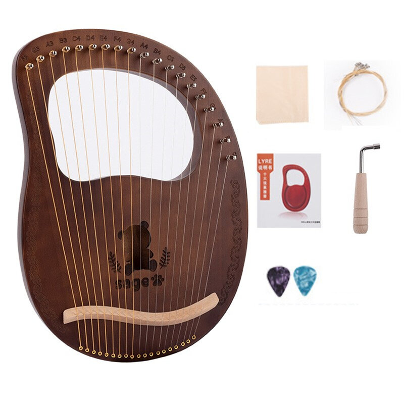 آلة Lyre Harp لموسيقى الماهوجني والبيانو بأوتار 19 أوتار آلة موسيقية Lyre Harp مع مفتاح ضبط أوتار الغيار هدية للمبتدئين