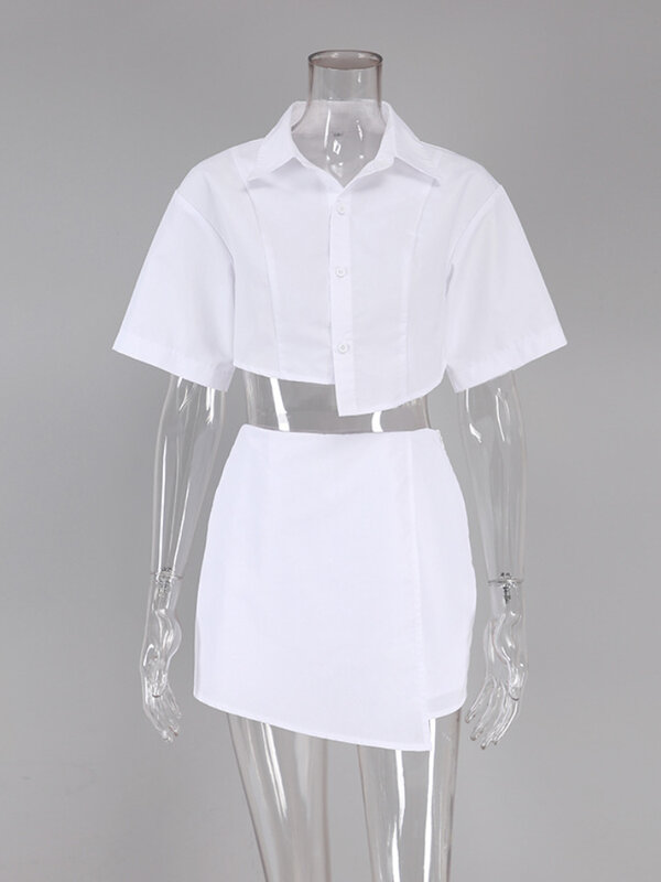 2022 Summer New French Fashion Stitching Leisure Suit White Skirt Shirt 2 Piece Shorts Suit Women's Dress Casual  Sets Outfit