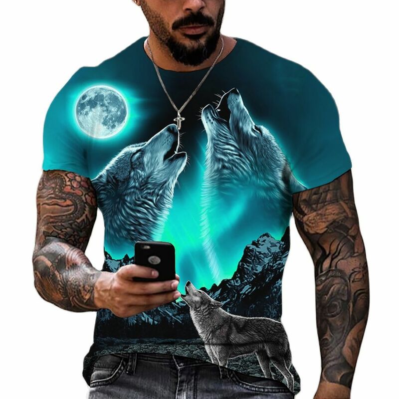 2023 الذئب T قميص للرجال الحيوان طباعة قصيرة الأكمام أعلى ثلاثية الأبعاد رجل الشارع عادية تي شيرت المتضخم المحملة قميص الرجال Vintage الملابس