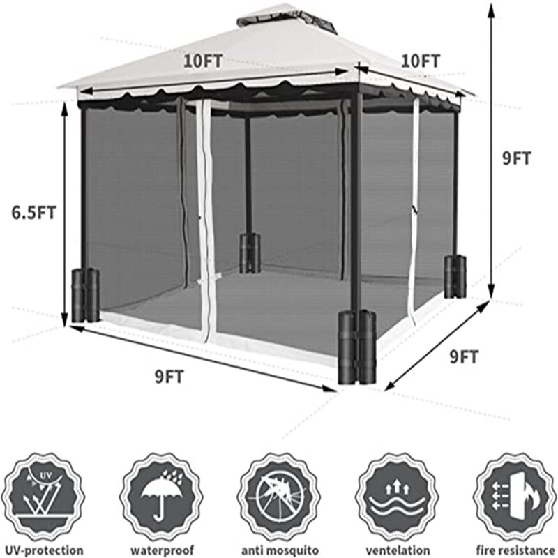 التخييم مظلة خيمة مقاوم للماء 10 x 10FT USA شحن مجاني ناموسية الباحة الصلب النسيج في الهواء الطلق حديقة شرفات المراقبة
