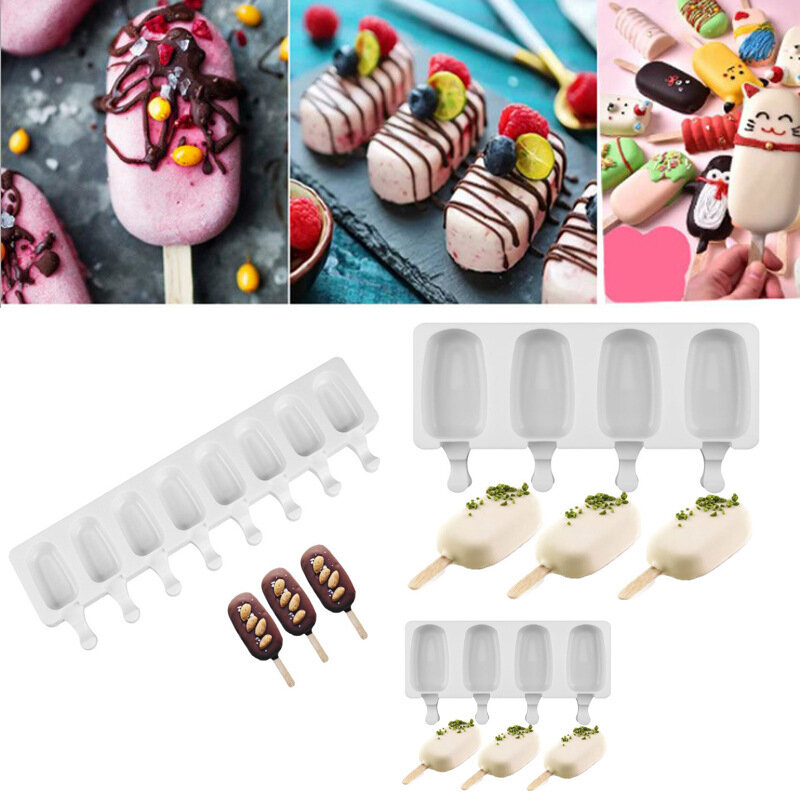 8 Even /4 Even Ice Cream Molds Summer Popsicle Silicone Mold Ice Cube Maker Ice Dessert Mold Baking Tools