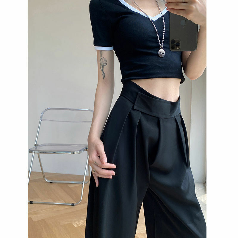 امرأة السوائل السراويل أنيقة واسعة الساق فضفاض عالية الخصر بنطلون بالازو Harajuku الكورية 2022 الإناث الملابس مكتب ارتداء الموضة