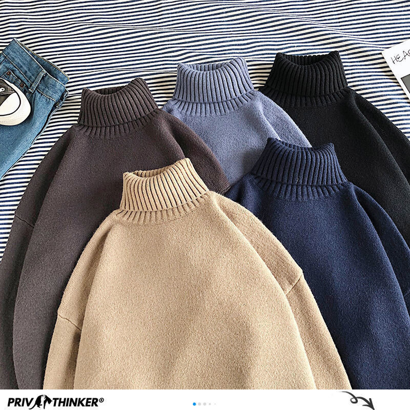 2022 New Winter Warm Men's Turtleneck Sweaters Solid Color Korean Man Casual Knitter Pullovers 2022 Harajuku Male Sweaters #1