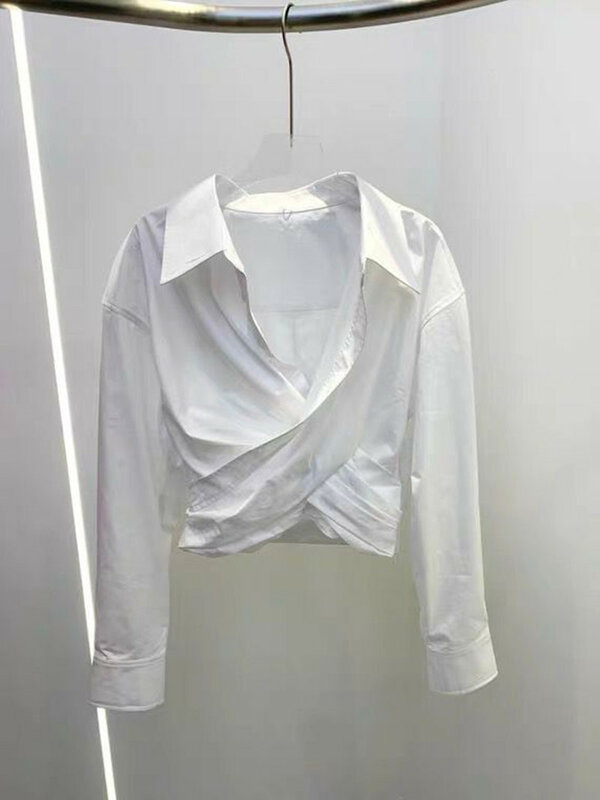Women Cross Design Deep V Shirt Female Long Sleeve Top Fashion Ladies Blouses 2022 Spring Summer new