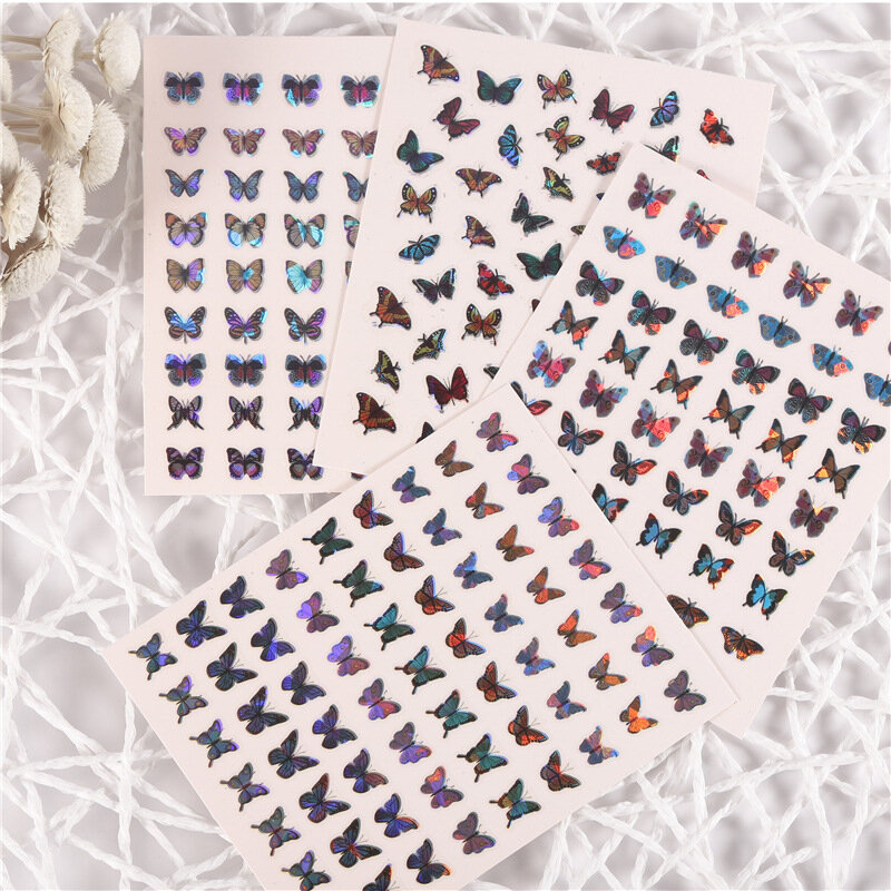 2022 Popular Nail Art Simulation Laser Butterfly Stickers Ins Wind 3D Stickers Waterproof Cute Butterfly Nail Stickers