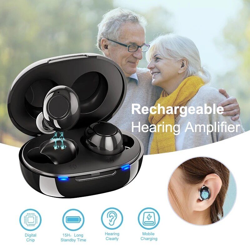 مساعدات سمعية رقمية قابلة للشحن السمع مكبر صوت للصمم المسنين الحد من الضوضاء جهاز فقدان حاد السمعية