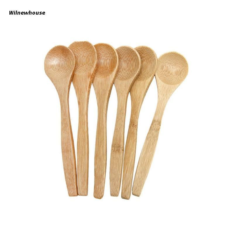 F63A 6 Pcs Set Bamboo Wooden Utensil Kitchen Cooking Tools Spatula Spoon Mixing New