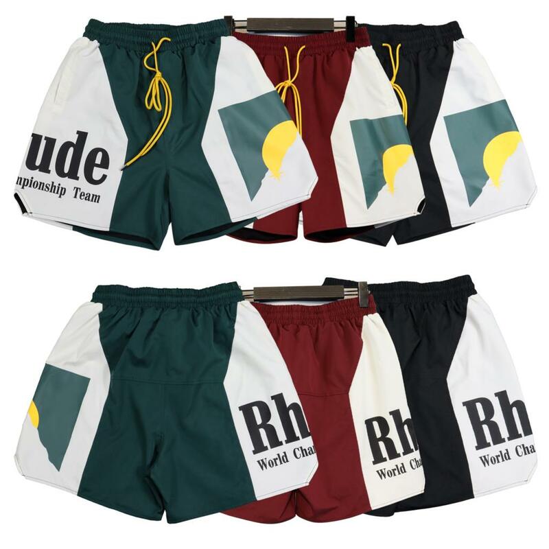جديد Rhude شعار قصير الغروب الرجال النساء عادية طباعة RHUDE مرونة الخصر الرباط السراويل الربط اللون السراويل الرياضية
