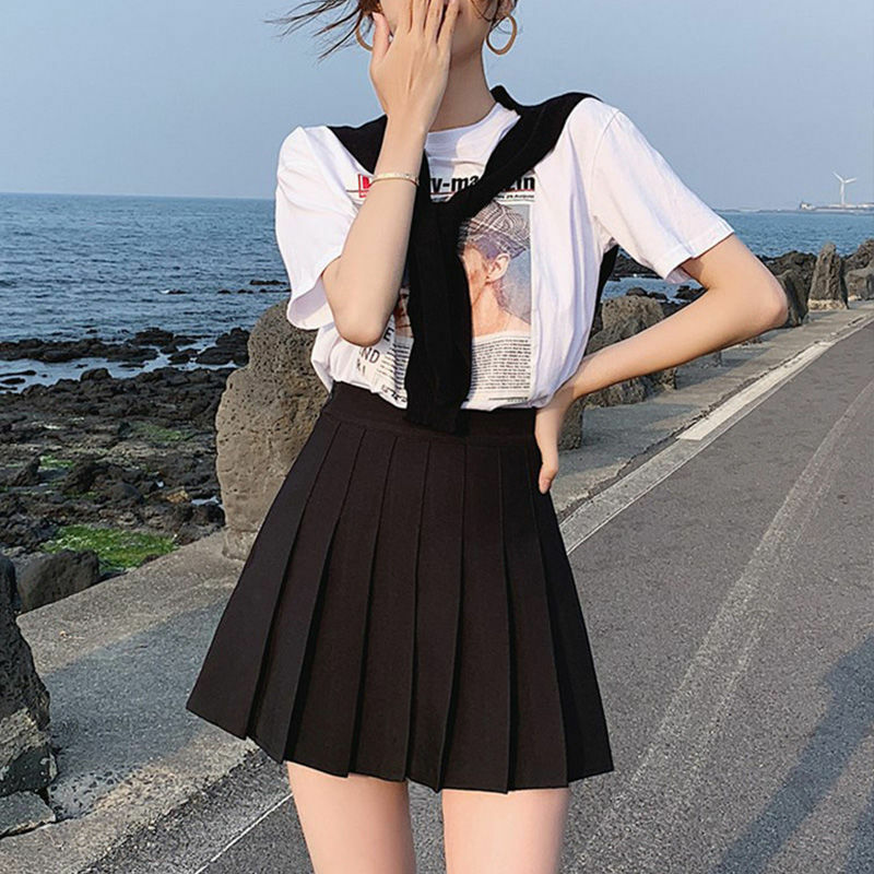 JUNEFOX مثير السيدات مطوي تنورة ألف خط تنورة صغيرة اليابانية كلية نمط نصف الجسم تنورة مكافحة ضوء الرقص تنورة قصيرة