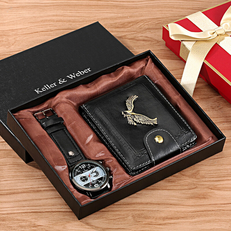 2022 جديد الأعمال ساعة رجالي مجموعة بسيطة محفظة جلدية حزام فاخر كوارتز ساعة اليد هدية صندوق عيد الحب لصديقها