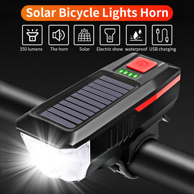 إضاءة ليد تعمل بالطاقة الشمسية إضاءة أمامية للدراجة رئيس ضوء مصباح الدراجة الدراجات الجبهة ضوء USB قابلة للشحن مع القرن مقاوم للماء #1