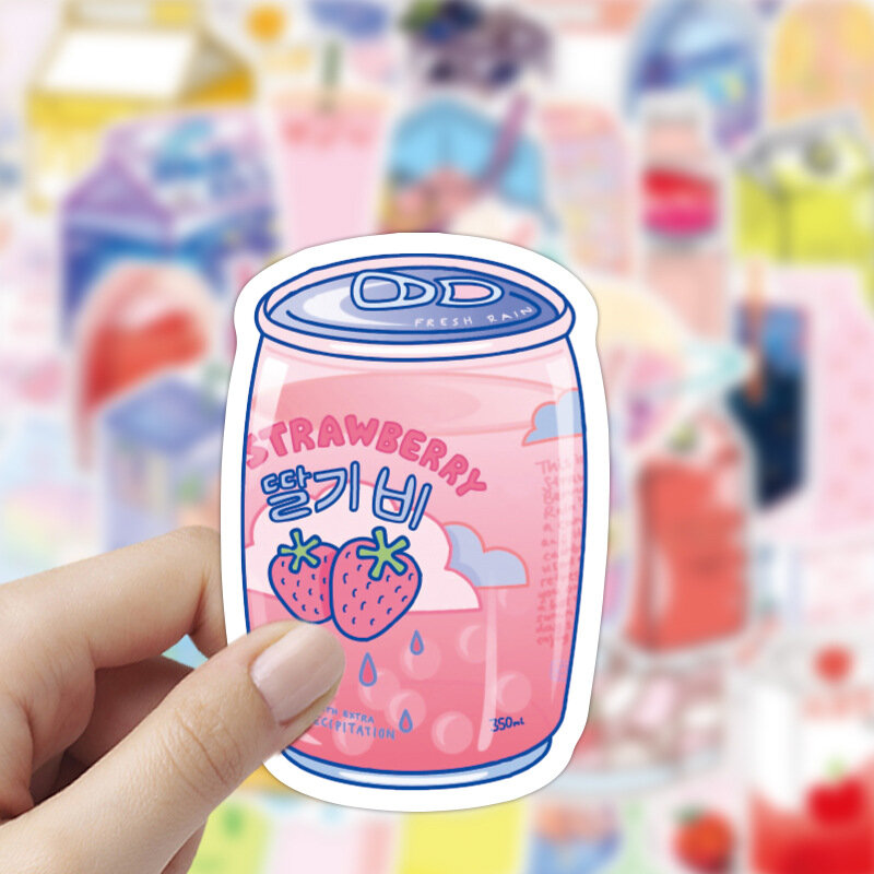 55pcs Non-repeating Cute Cartoon Small Fresh Flavor Drink Waterproof Sticker