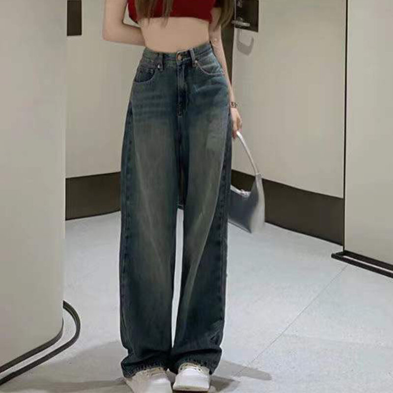 Y2K نساء خمر ملابس الشارع الشهير فضفاض البضائع الجينز عالية الخصر مستقيم بنطال ذو قصة أرجل واسعة سراويل جينز الجنية الجرونج Alt الملابس