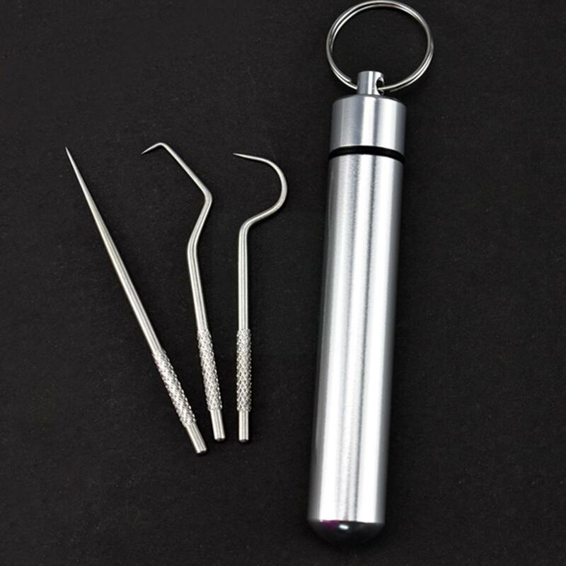 304 Steel Toothpick Cleaning Kit Keychain Portable Tooth Cleaning Outdoor Teeth Keychain Kit Hook Cleaning Tool H3c4