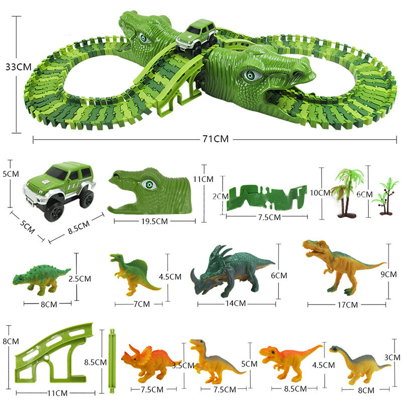 153 قطعة ديناصور سكة حديدية سباق السيارات مجموعات الالعاب الكهربائية مرنة DIY بها بنفسك المسار سباق السيارات ألعاب تعليمية للأطفال هدايا