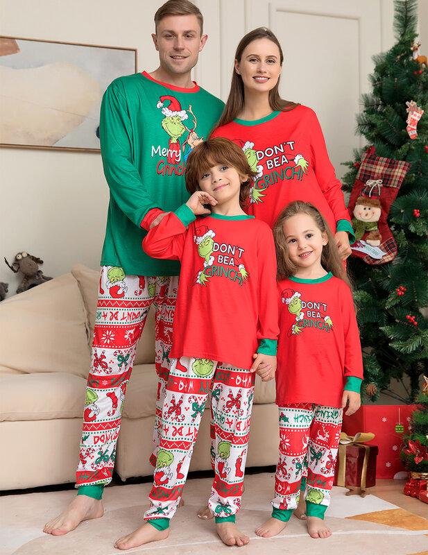 بيجامات عيد الميلاد المتماثلة أزياء عيد الميلاد للعائلة طقم ملابس Pjs للأطفال من الرجال والنساء برسوم كارتونية 2023