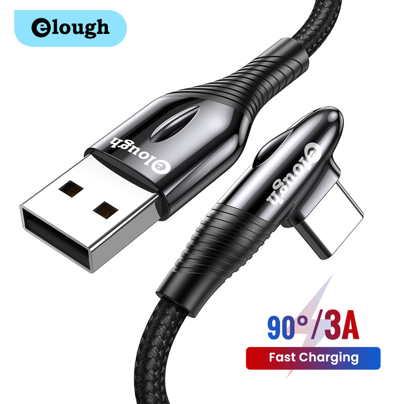 Elough 3A 90 درجة الكوع USB نوع C كابل شحن سريع QC 3.0 الألعاب البيانات USB C كابل ل شاومي سامسونج هواوي