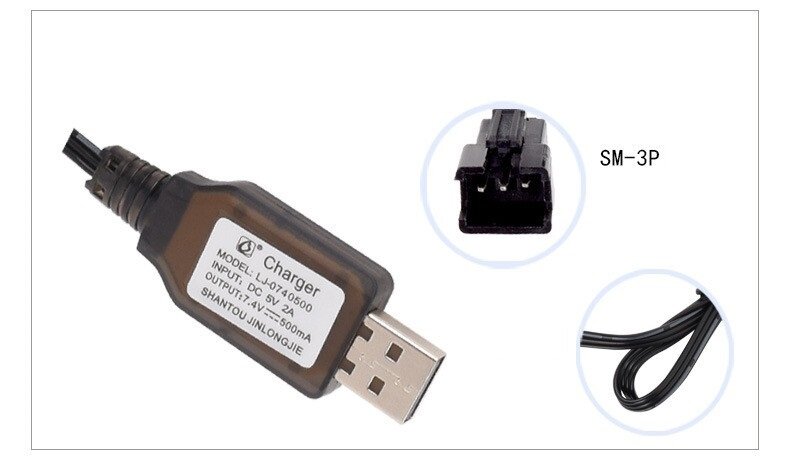 سلك كابل شاحن USB لسيارة لعبة ، قطع غيار ، 7.4 فولت ، SM-3P ، 7.4 فولت ، 500mA #2