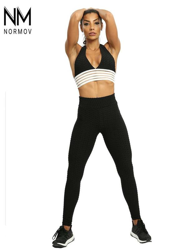 NORMOV Solid Push Up Leggings Women Seamless High Waist Bubble Pants Women Workout Skinny Elastic Gym Fitness Leggings Female