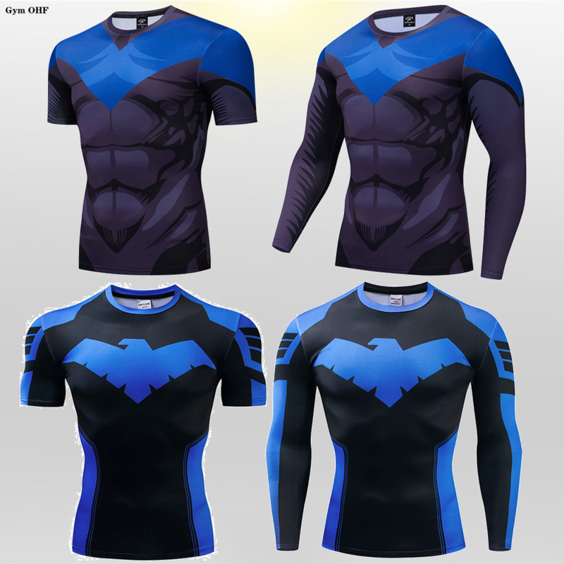ضغط تشغيل تي شيرت الرجال جديد Nightwing ثلاثية الأبعاد الطباعة تي شيرت الرجال التجفيف السريع ملابس رياضية Rashguard الفانيلة للذكور