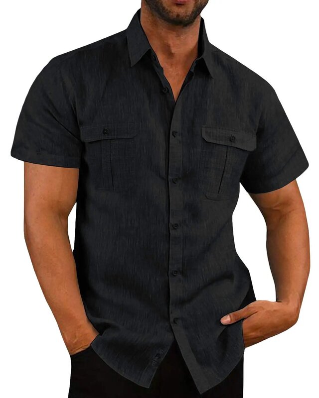 القطن الكتان Hot البيع الرجال قصيرة الأكمام قمصان الصيف بلون الوقوف طوق نمط الشاطئ عادية زائد قمصان SizeMale M-5XL