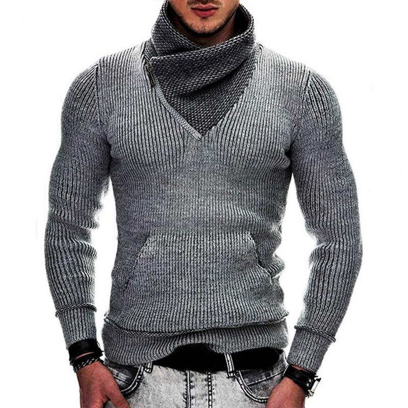 50%HOTMen Sweater Warm Color Matching Long Sleeves Pullover Zipper High Collar Knitting Neck Protection Winter Sweater for Shopp
