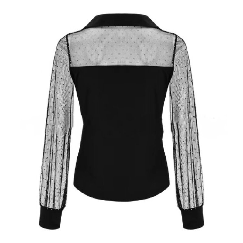 2022 New Spring and Summer Women's Clothing Hot Sale T-shirt Off-shoulder Mesh Long-sleeved Stitched Shirt Pullover Top Women